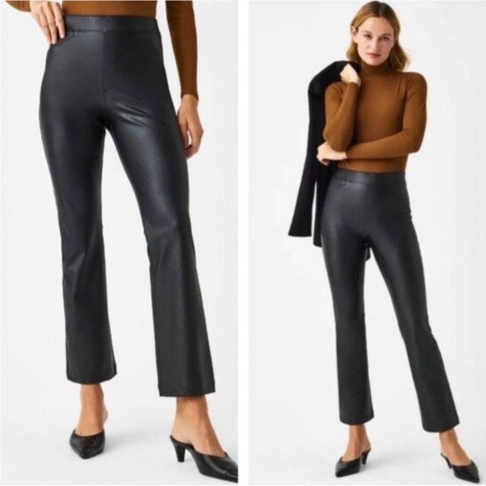Spanx Kick Flare Crop Pants‎ Faux Leather Size Large Petite 20848Q